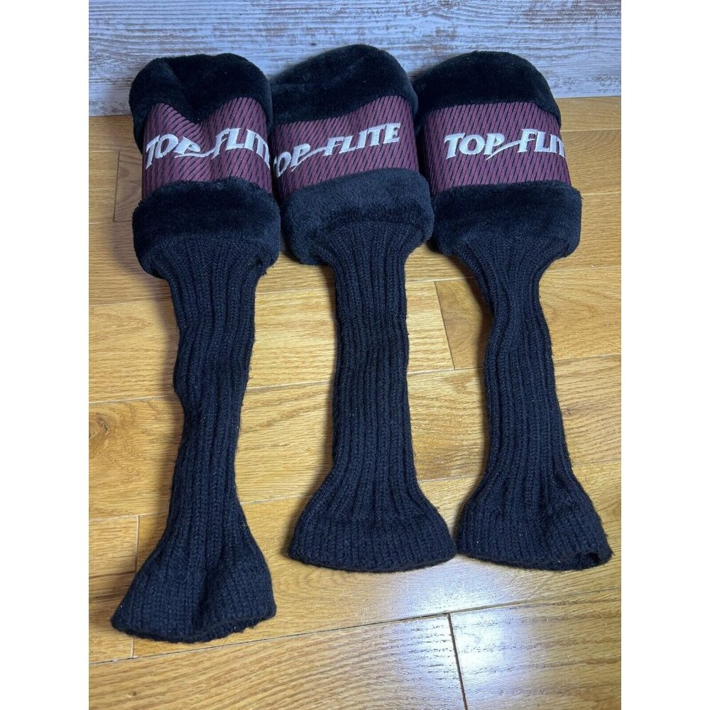 Top Flite Golf 1,3, & X Wood Plush Club Head Covers Black&White Embroidered